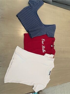 3-Pack Casual Crop & Tee Bundle - Navy, Red, Pink